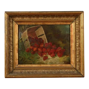 A Signed Oil Painting of a Still Life With Strawberries
