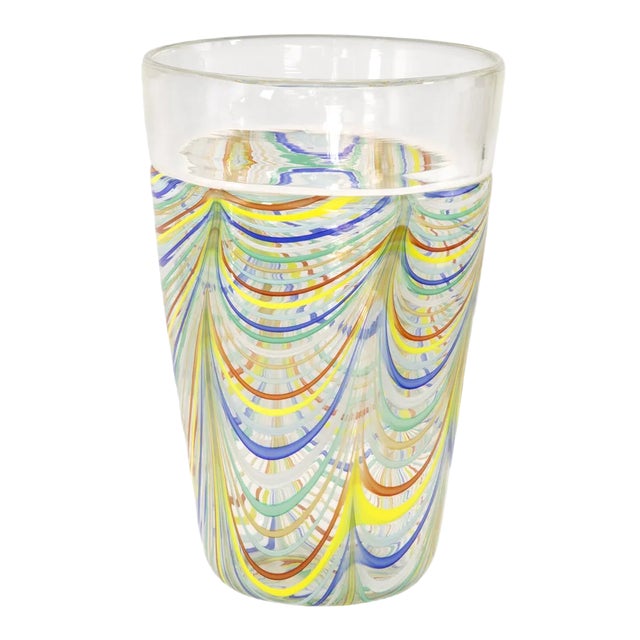 Phoenician Lace Vase in Murano Glass with Polychrome Filigrees and Crystal Incalmo by Archimede Seguso For Sale