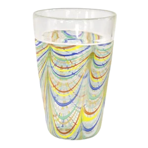 Phoenician Lace Vase in Murano Glass with Polychrome Filigrees and Crystal Incalmo by Archimede Seguso