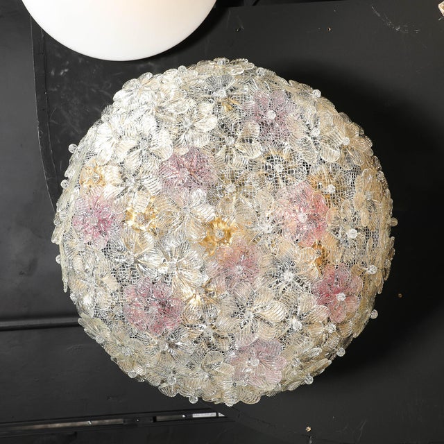 Mid-Century Modern Mid-Century Hand-Blown Rose Murano Glass Florets Chandelier Attributed to Barovier & Toso For Sale - Image 3 of 14