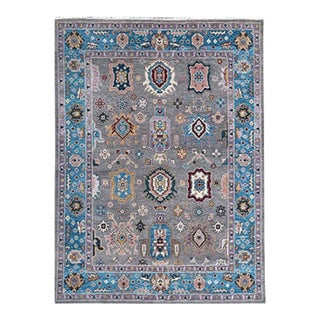 8x10 Gray Hand-Knotted Wool Jeweled Medallion Traditional Modern Carpet Rug For Sale