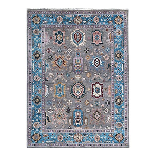 8x10 Gray Hand-Knotted Wool Jeweled Medallion Traditional Modern Carpet Rug For Sale
