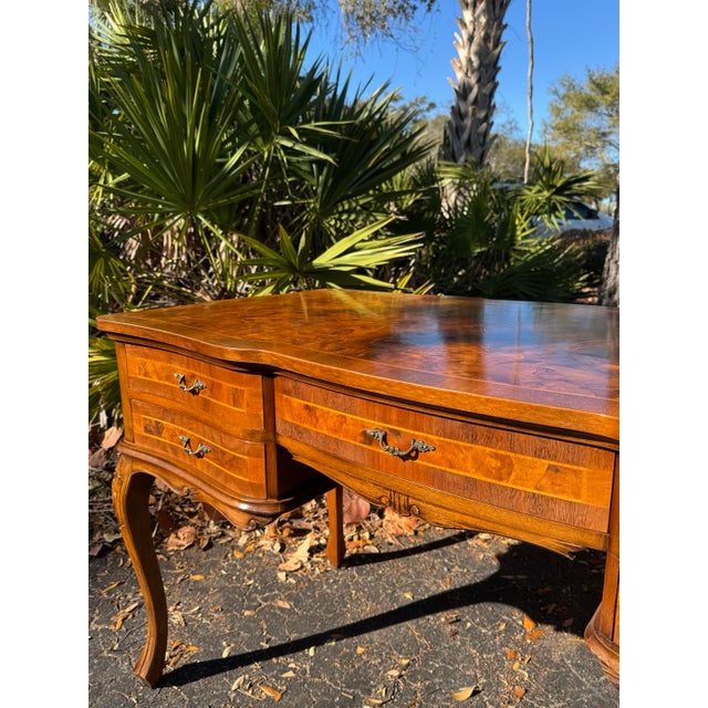 1960s Italian Louis XV Style Writing Desk With Burr Walnut Inlay – Finished Back Executive Desk For Sale In Tampa - Image 6 of 10