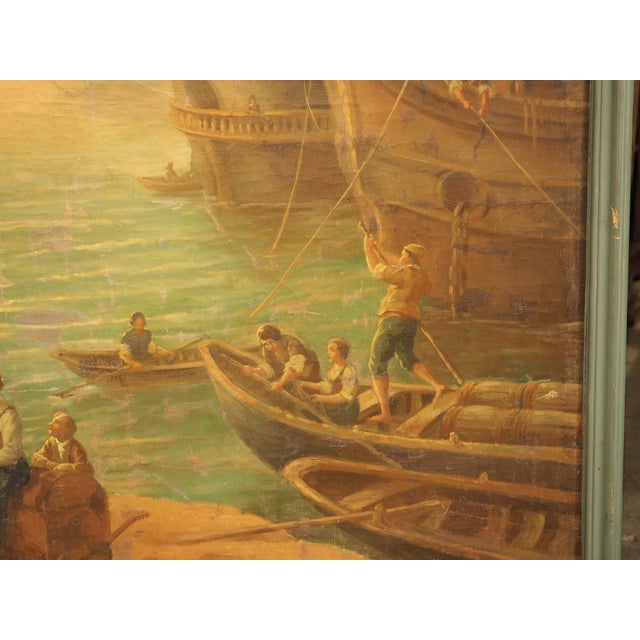 19th Century French Seaport Oil Painting After Claude Lorrain, 60.4 X 74.3 In For Sale - Image 9 of 18