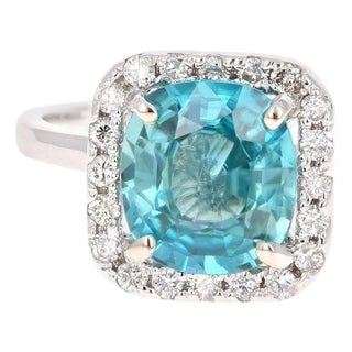 3.56 Carat Blue Zircon Diamond 14 Karat White Gold Ring, Size 7 For Sale