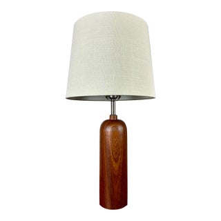 Mid Century Danish Modern Teak Cylinder / Bottle Form Table Lamp For Sale