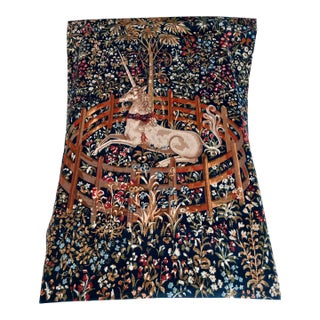 1980s Handmade Artisan Tapestry – Medieval Unicorn Motif – Large Size For Sale