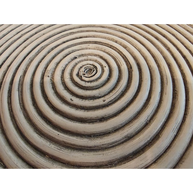 American Attributed to Palecek Hewitt Coastal Beach Whitewashed Pencil Pole Rattan Round Side Table For Sale - Image 3 of 6