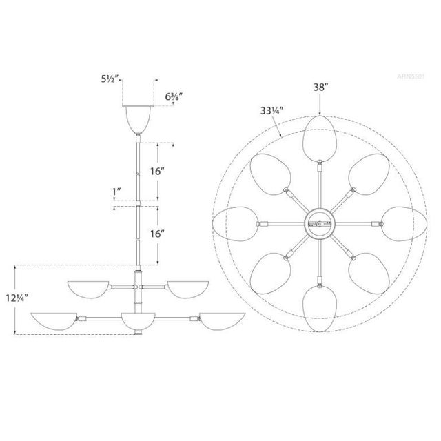 Modern AERIN for Visual Comfort Signature Graphic Large Two-Tier Chandelier in Hand-Rubbed Antique Brass with Black Shades For Sale - Image 3 of 3