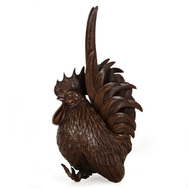 Japanese Japanese Antique Meiji Period Bronze Sculpture Okimono of a Rooster For Sale - Image 3 of 18
