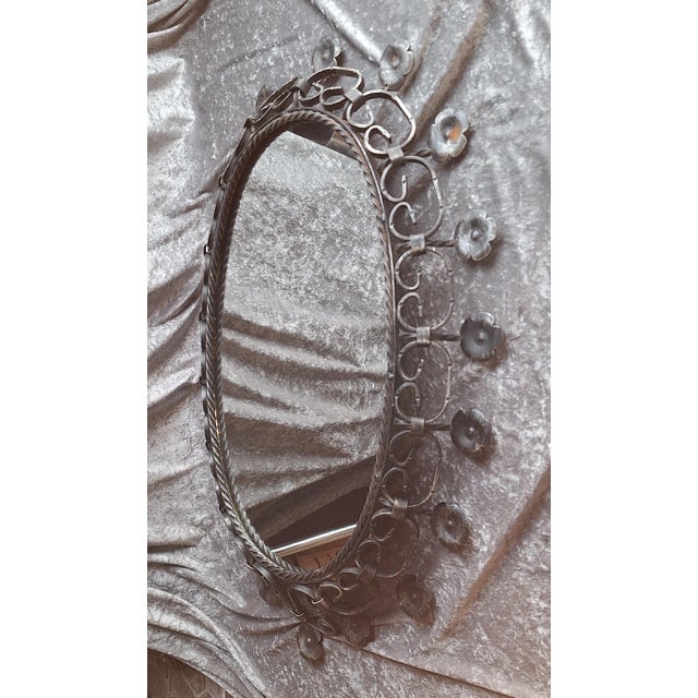 Rustic Vintage Rustic Oval Wall Mirror in Wrought Iron, 1970s For Sale - Image 3 of 7