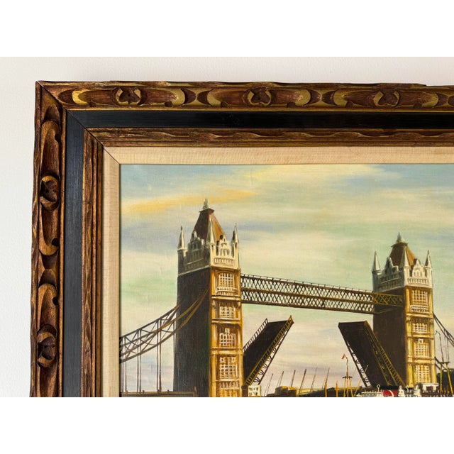 1970's Vintage London Tower Bridge Oil on Canvas Painting, Signed For Sale In Miami - Image 6 of 12