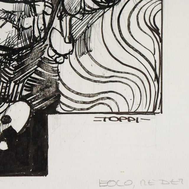 Black Sergio Toppi, Figurative Composition, Mixed Media on Paper For Sale - Image 8 of 11