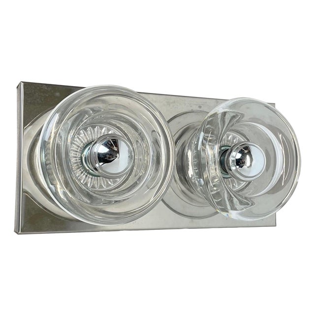 Space Age Original Metal Chrome Glass Wall Sconce Cosack Lights, Germany, 1970s For Sale
