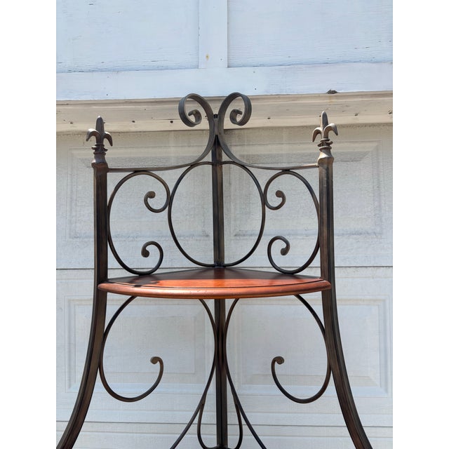 Late 20th Century Drexel Heritage French Country Wrought Iron & Wood Corner Etagere, Attributed For Sale - Image 10 of 11