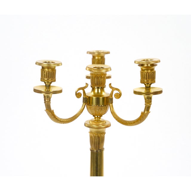 Italian Pair 19th Century Italian Gilt Bronze Four-Light Candelabra Engraved Details For Sale - Image 3 of 11