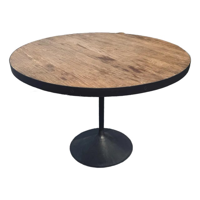 Cast Iron and Salvaged Oak Pedestal Table Restoration Hardware For Sale