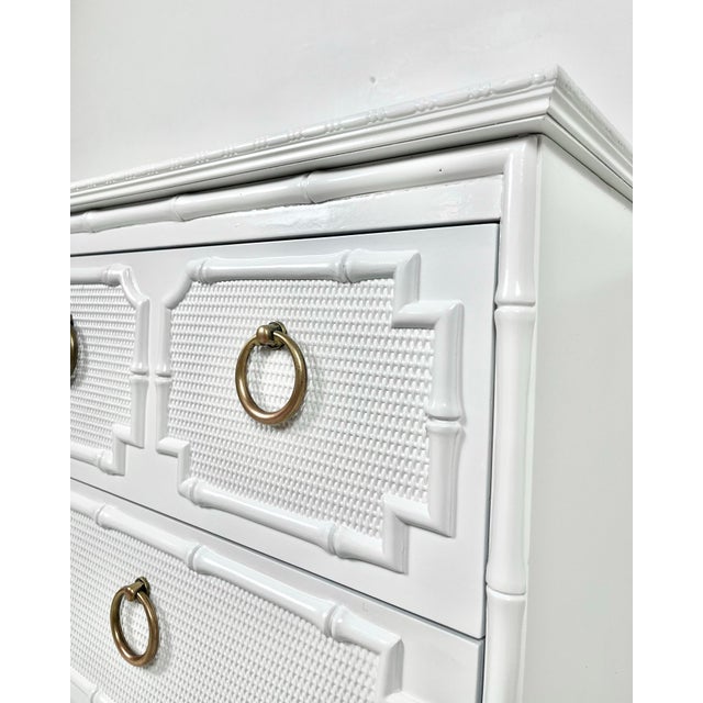 Vintage Lacquered Omega Faux Bamboo Chest of Drawers Dresser For Sale - Image 12 of 12