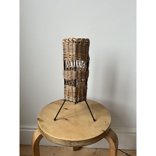 Wood Vintage French Rattan Table Lamp, 1960 For Sale - Image 7 of 15