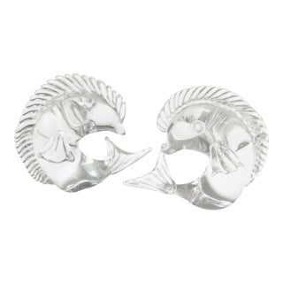 1960s Licio Zanetti Murano Clear Glass Fish Sculptures - A Pair For Sale