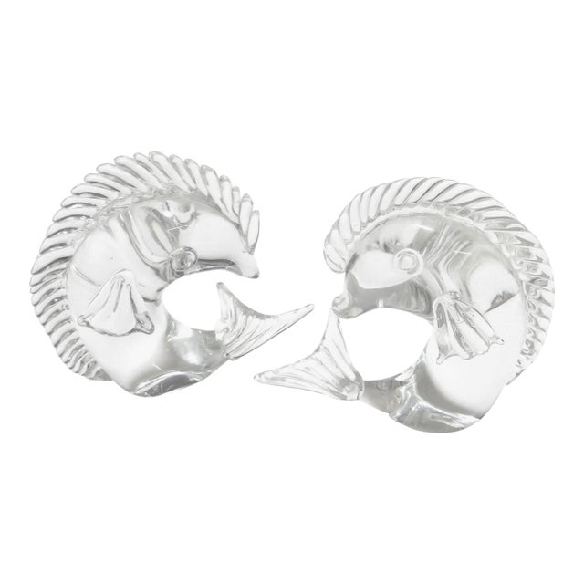 1960s Licio Zanetti Murano Clear Glass Fish Sculptures - A Pair For Sale