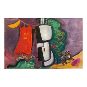 Leo RothIsraeli Kibbutz Artist Judaica Shul Torah Ark Surrealist Gouache Painting