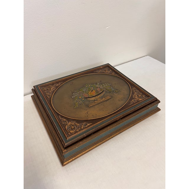 1970s Vintage French Italian Florentine Jewelry Accessory Wood Trinket Box For Sale - Image 4 of 9