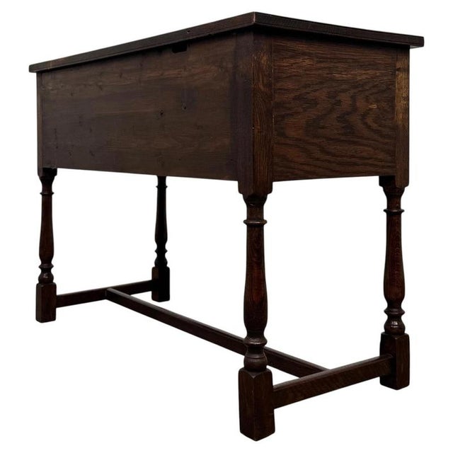 Early 20th Century Antique English Edwardian Oak Writing Desk For Sale - Image 9 of 13