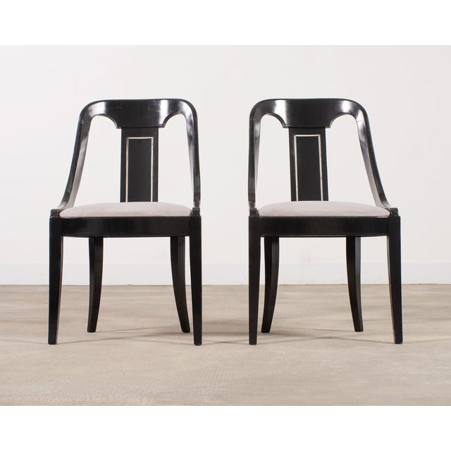 Mid 20th Century Set of Eight French Art Deco Lacquered Gondola Dining Chairs For Sale - Image 5 of 18