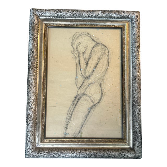 1970’s Original Study Figure Drawing in Antique Victorian Frame For Sale