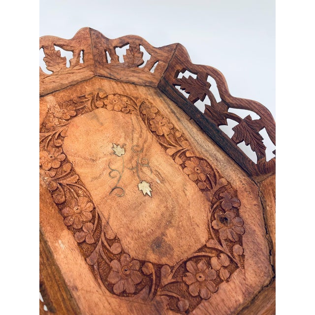 1970s Indian Wooden Decorative Tray, 1975 For Sale - Image 5 of 10