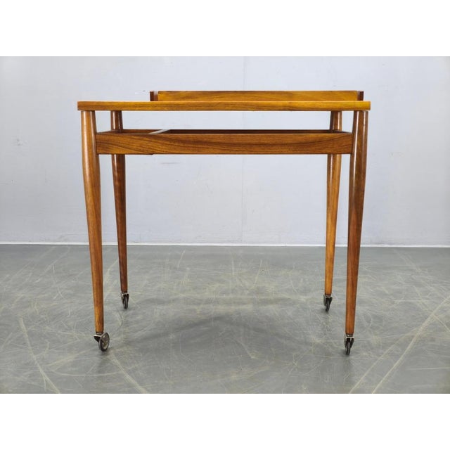 Wood Mid-Century Walnut Serving Cart, Czechoslovakia, 1970s For Sale - Image 7 of 16