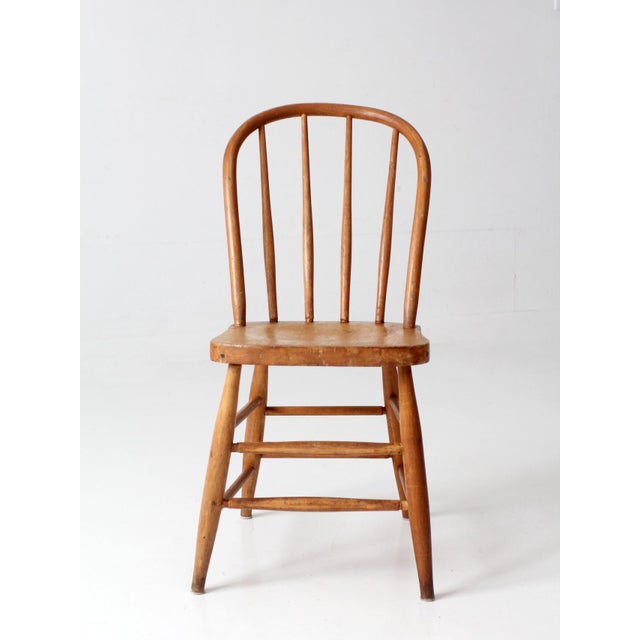 Wood Antique Wood Windsor Bow Back Spindle Farmhouse Chair For Sale - Image 7 of 14