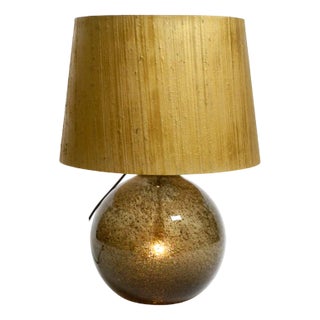 Large Illuminated Glass Table Lamp withn Dupion Silk Shade from Putzler, 1970s For Sale