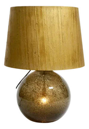 Large Illuminated Glass Table Lamp withn Dupion Silk Shade from Putzler, 1970s