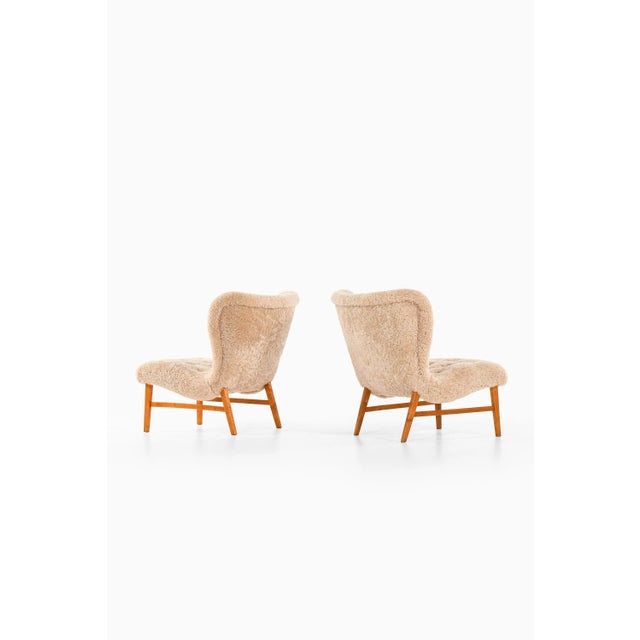 Easy Chairs in Beech & Reupholstered in Sheepskin attributed to Erik Bertil Karlén, 1940s For Sale - Image 4 of 11