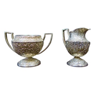 Early 20th Century JWR Miniature Decorated Sterling Sugar & Creamer - A Pair For Sale