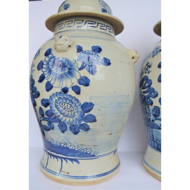 Ceramic Chinoiserie White & Blue Floral Baluster Ginger Jars - a Pair For Sale - Image 7 of 7