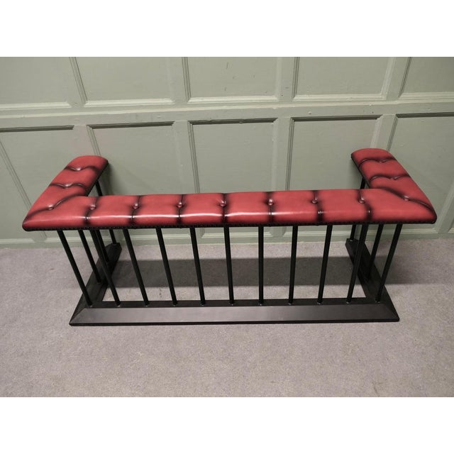 Wrought Iron and Leather Wrap-Around Fire Side Fender, 1970s For Sale - Image 4 of 6