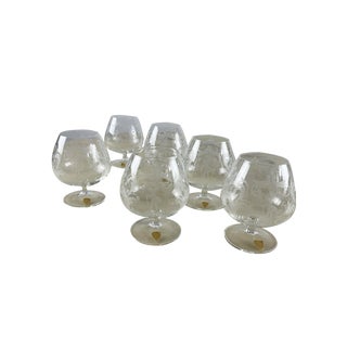 Cognac Glasses in Hand Engraved Crystal, Venice, 1960s, Set of 6 For Sale