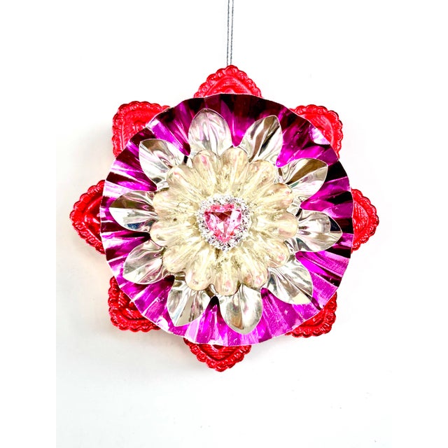 2020s Valentine Ornament With Antique Dresdens & Vintage Light Reflectors V5 For Sale - Image 5 of 5