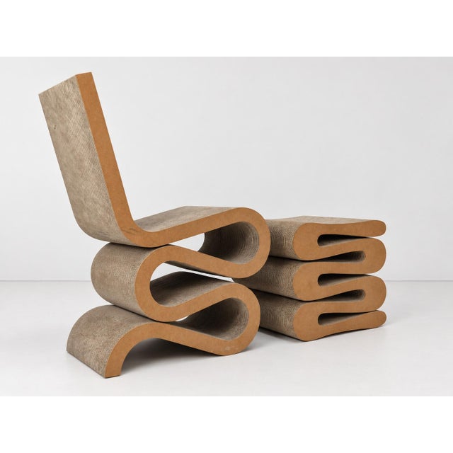 Brown Easy Edges Wiggle Side Chair with Stool by Frank Gehry for Vitra, Set of 2 For Sale - Image 8 of 18