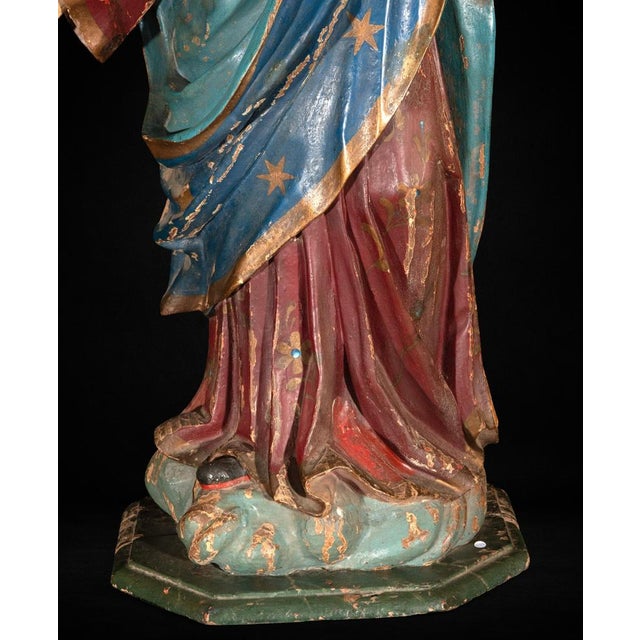 Large Spanish Colonial Polychrome Virgin Mary, 1780 For Sale - Image 4 of 9
