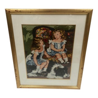 Large Framed Needlepoint Renoir Rendition For Sale
