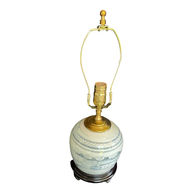 Antique Chinese Blue & White Ginger Jar Lamp Canton Style For Sale