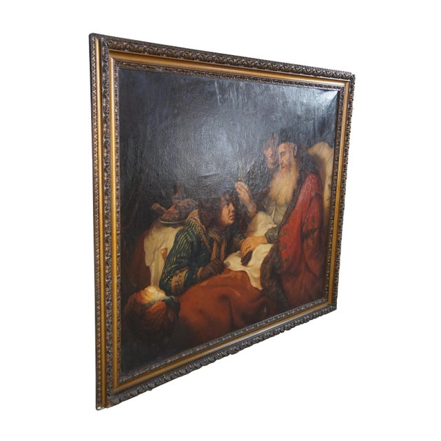Baroque Antique Grand Tour Isaac Blessing Jacob After Govert Flinck 18th C. Baroque Old Master Painting 63" For Sale - Image 3 of 12