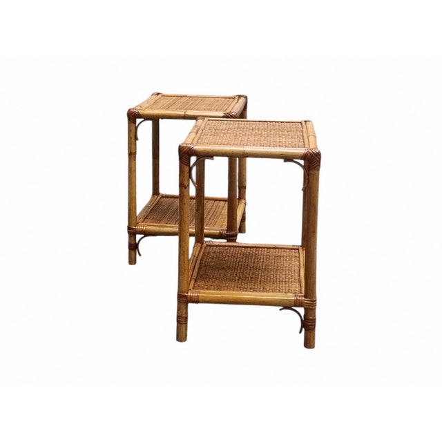 Bamboo and Woven Rattan Side Tables, Italy, 1960s, Set of 2 For Sale - Image 4 of 8