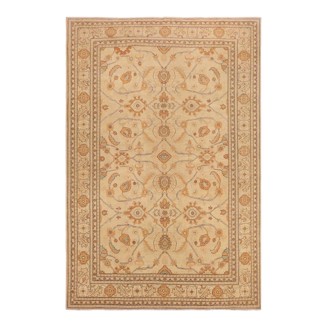 Boho Chic Ziegler Tan Orange Hand-Knotted Wool Rug - 10'2'' X 14'6'' For Sale