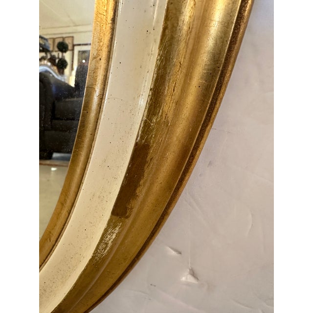 Oval Cream and Gold Leaf Wall Mirror For Sale - Image 4 of 7