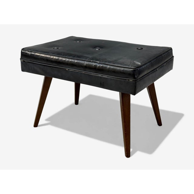 Danish Modern, Black Leatherette, Stained Wood, Footstool, Denmark, 1950s For Sale - Image 4 of 6